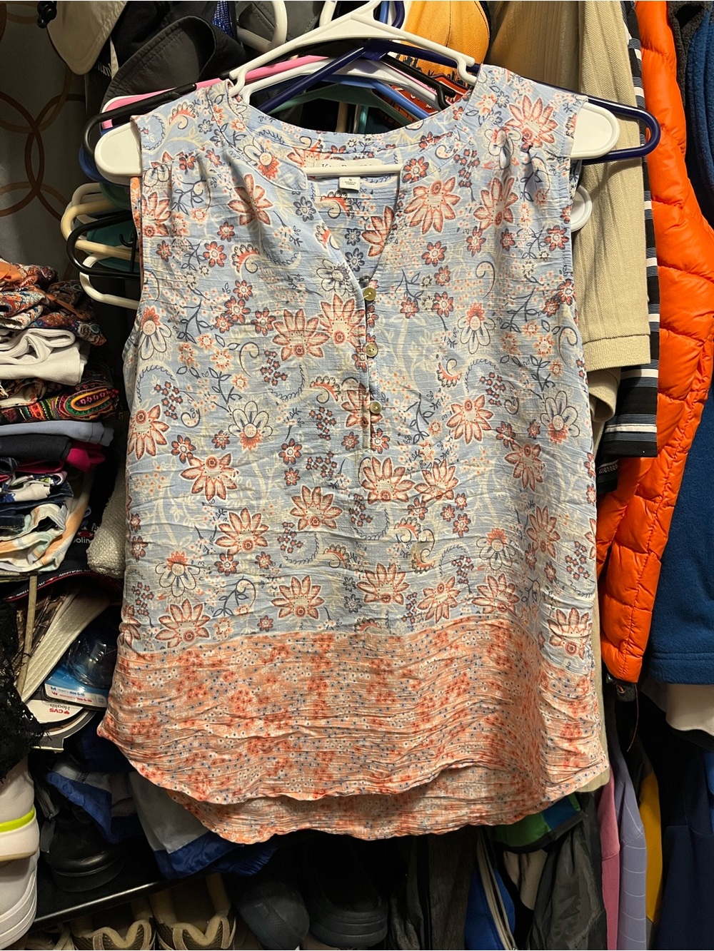 Kim Rogers Light Blue and Coral Floral Sleeveless Camisole
